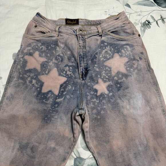 Reworked Vintage Custom Starry Sky Faded Denim Raw Hem Mom Jeans 29” - Picture 2 of 9